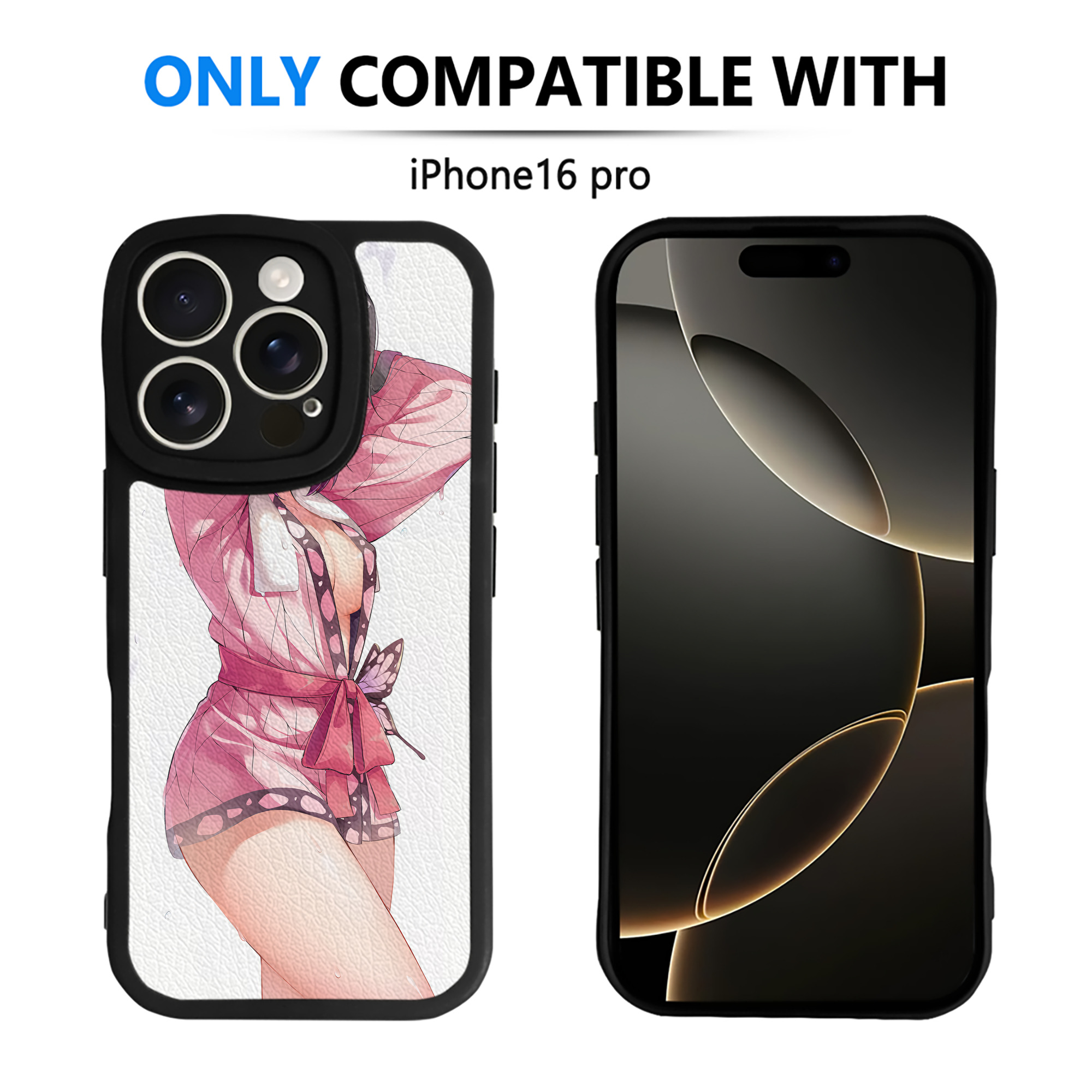 （画像用） 鬼滅の刃（きめつのやいば）蟲柱-胡蝶 しのぶ／こちょう しのぶ Kochou Shinobu 【iPhone 16シリーズ対応】シリコンスマホケース（レザー調） 材質：シリコン